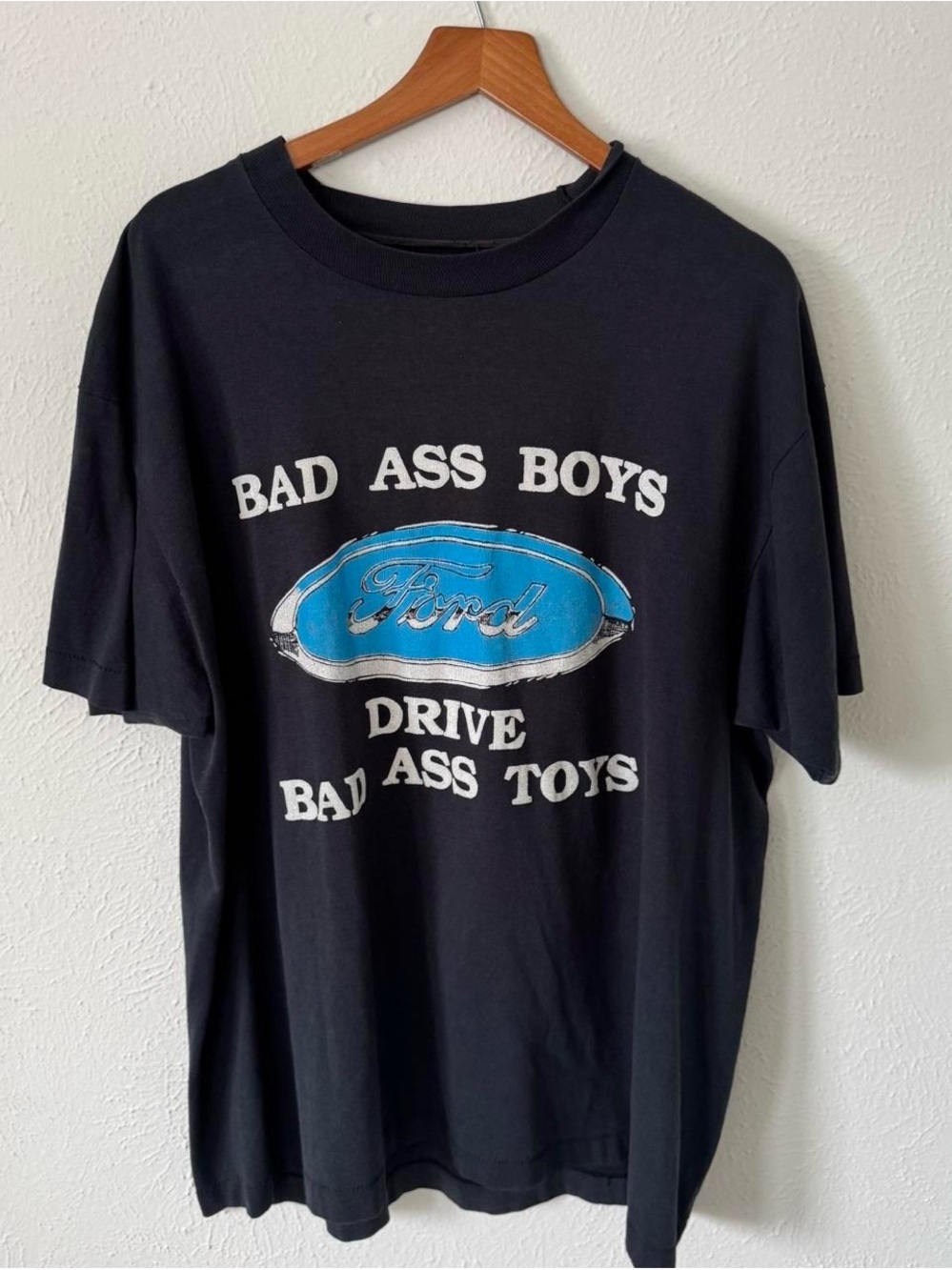 Vintage Black 'Bad Ass Boys' Ford Graphic Tee with Blue Logo